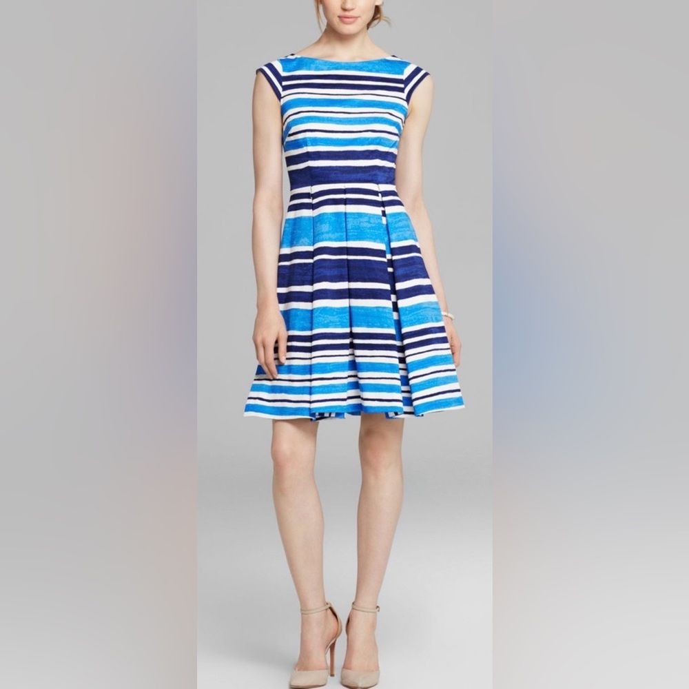 Kate Spade New York “Mariella” Striped Dress with Pleated Flare Skirt - Blue - 4